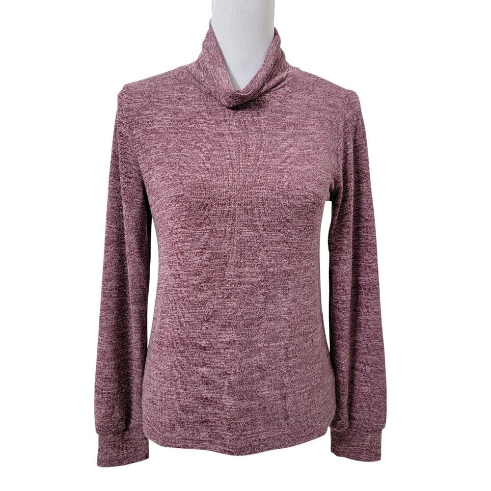 Tickled Teal Size S Dusty Purple Heathered Cowl Neck/Turtleneck Pullover